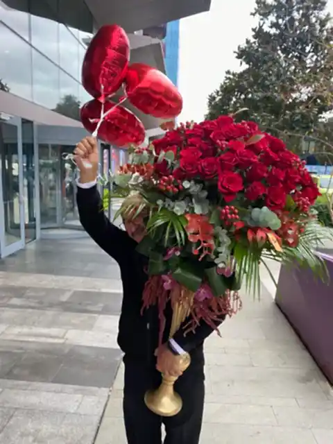 Intense Roses with Gold Vase